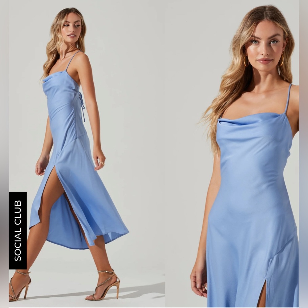 Blue satin midi dress
